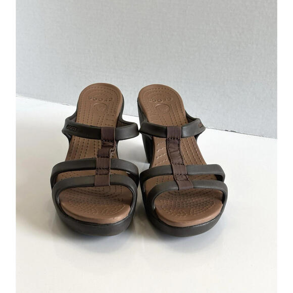 Crocs Cyprus Slip On Platform High Heels Women's Size 8 Brown Strappy Sandals - Picture 3 of 16